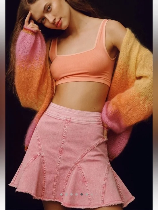 Anthropologie Pilcro Skirt Seamed Flared Mini Skirt Pink Size 6 - Picture 5 of 16